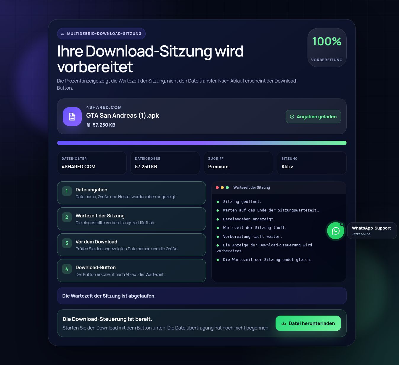 Echte 4shared.com-Download-Sitzung. Zum Vergrößern öffnen.