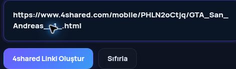 MultiDebrid kutusuna yapıştırılmış gerçek 4shared.com bağlantısı. Büyütmek için aç.