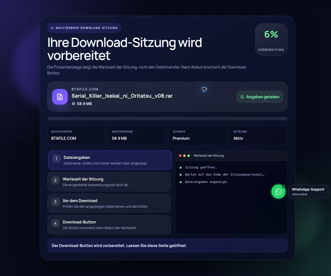 Echte BtaFile.com-Download-Sitzung. Zum Vergrößern öffnen.