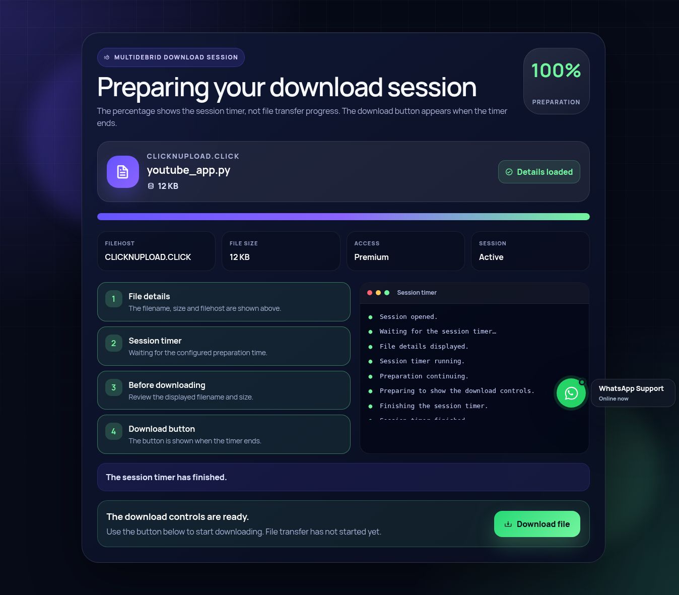 Real Clicknupload.click download-session screen. Open to enlarge.