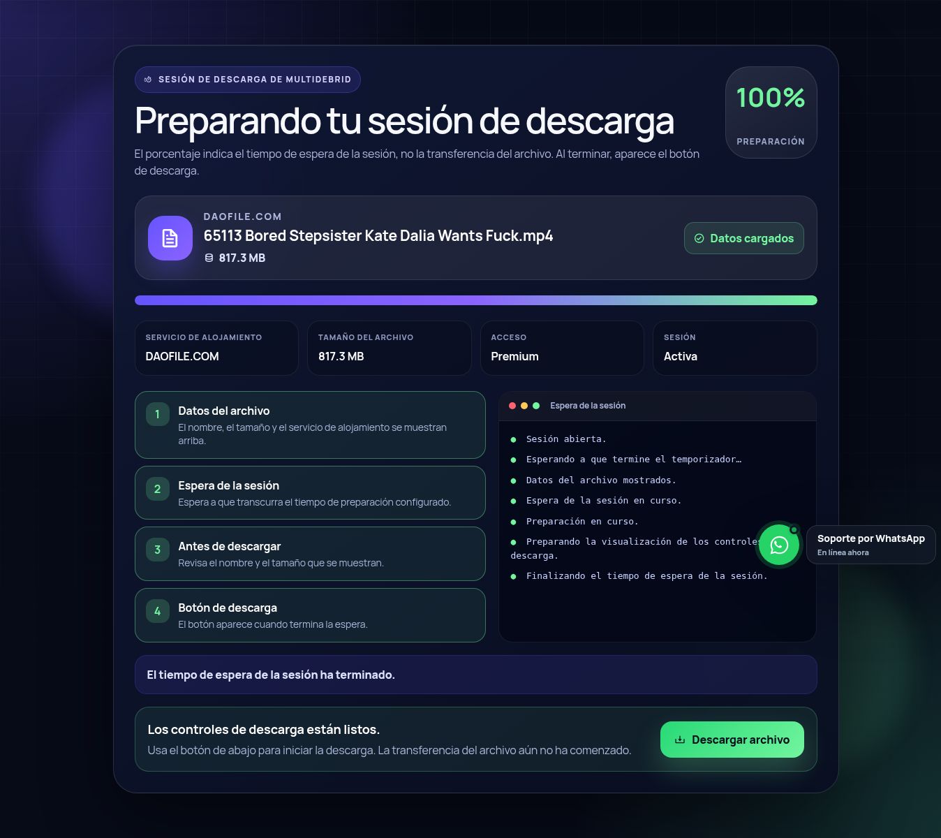Pantalla real de la sesión de descarga de Daofile.com. Ábrela para ampliar.