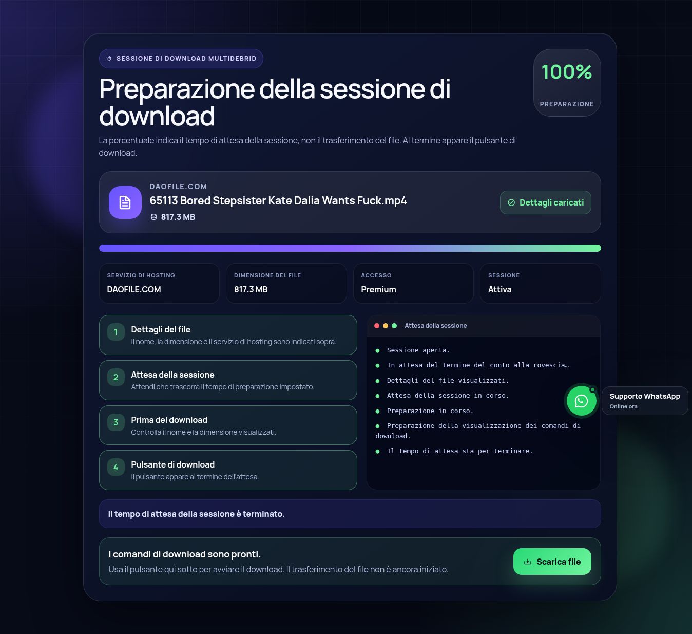 Schermata reale della sessione di download Daofile.com. Apri per ingrandire.