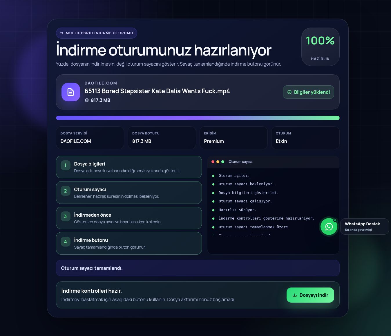 Gerçek Daofile.com indirme oturumu ekranı. Büyütmek için aç.