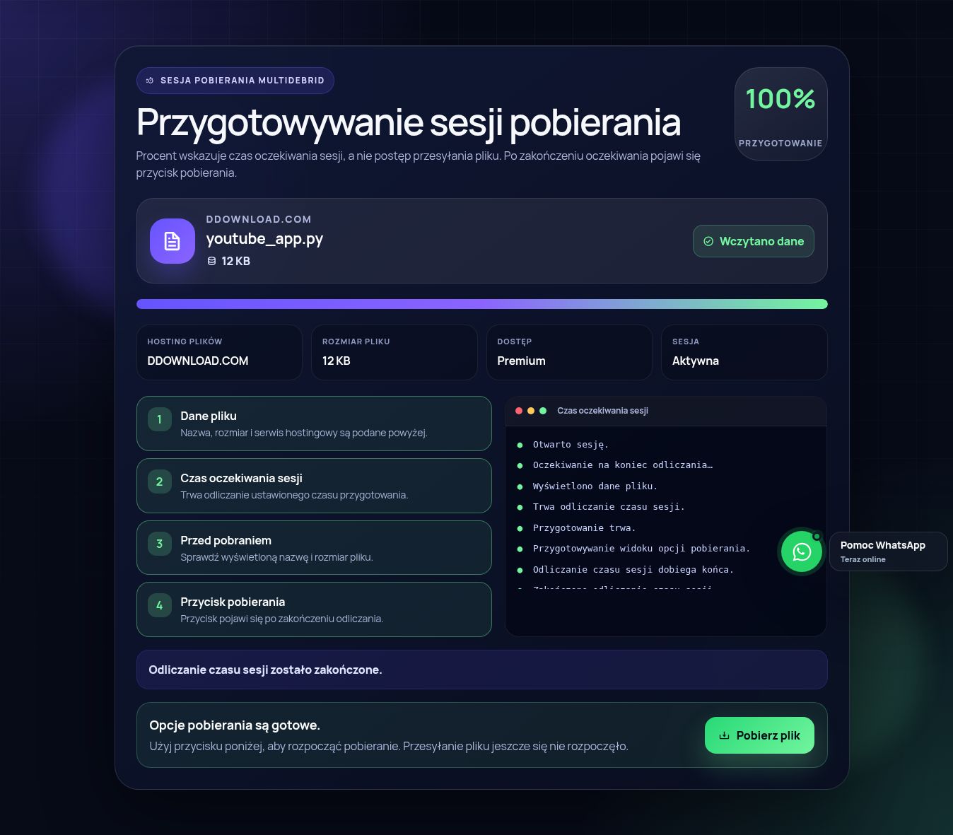Prawdziwa sesja pobierania Ddownload.com. Otwórz, aby powiększyć.