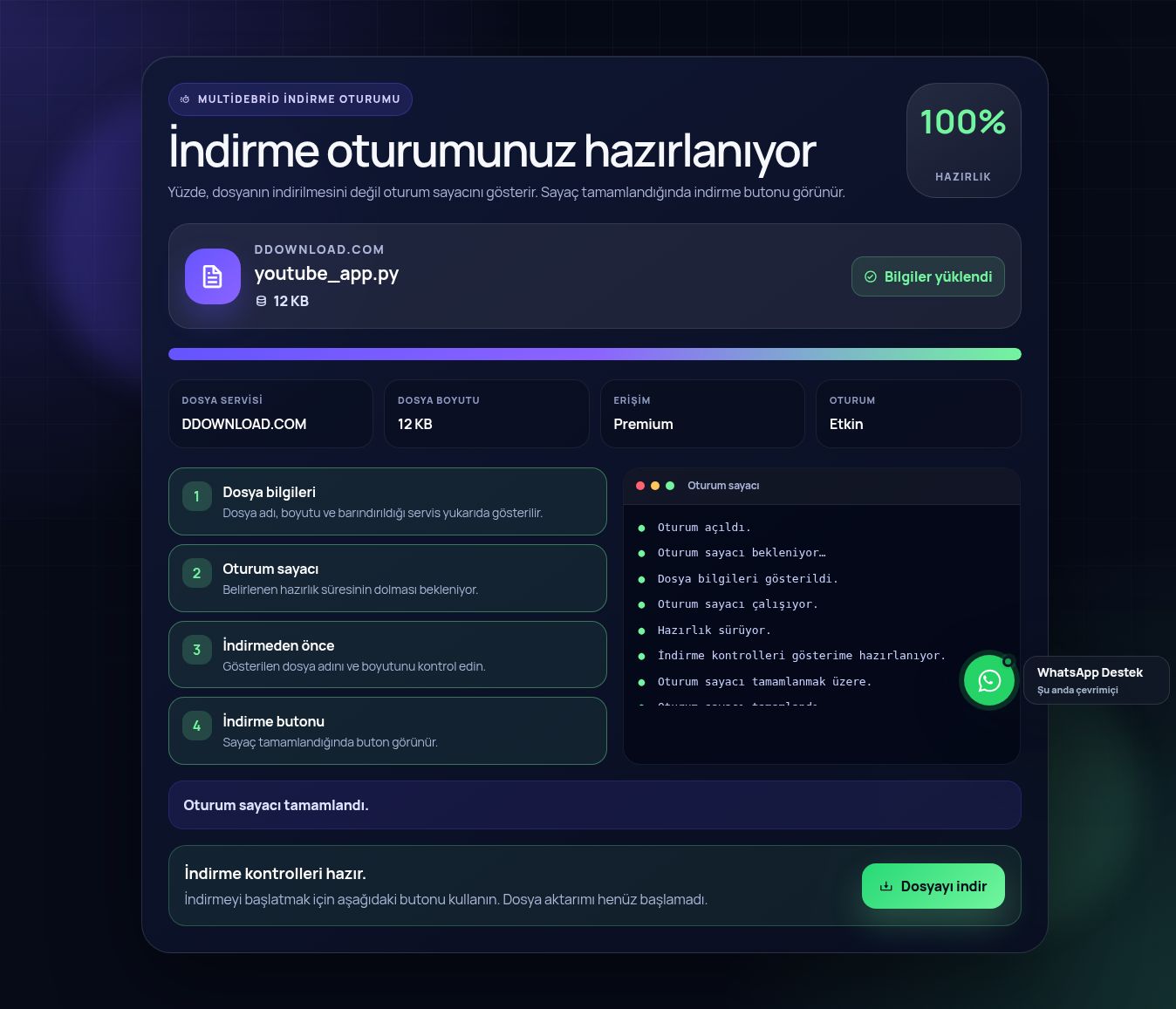 Gerçek Ddownload.com indirme oturumu ekranı. Büyütmek için aç.
