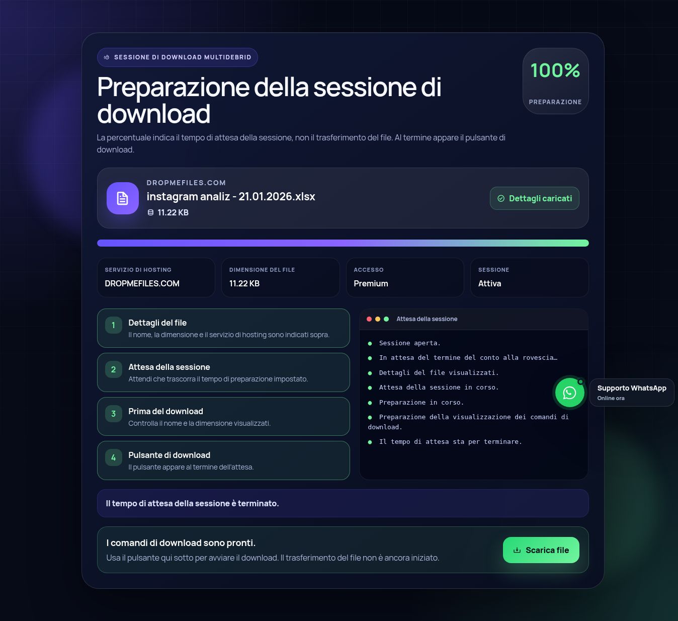 Schermata reale della sessione di download DropMeFiles.com. Apri per ingrandire.