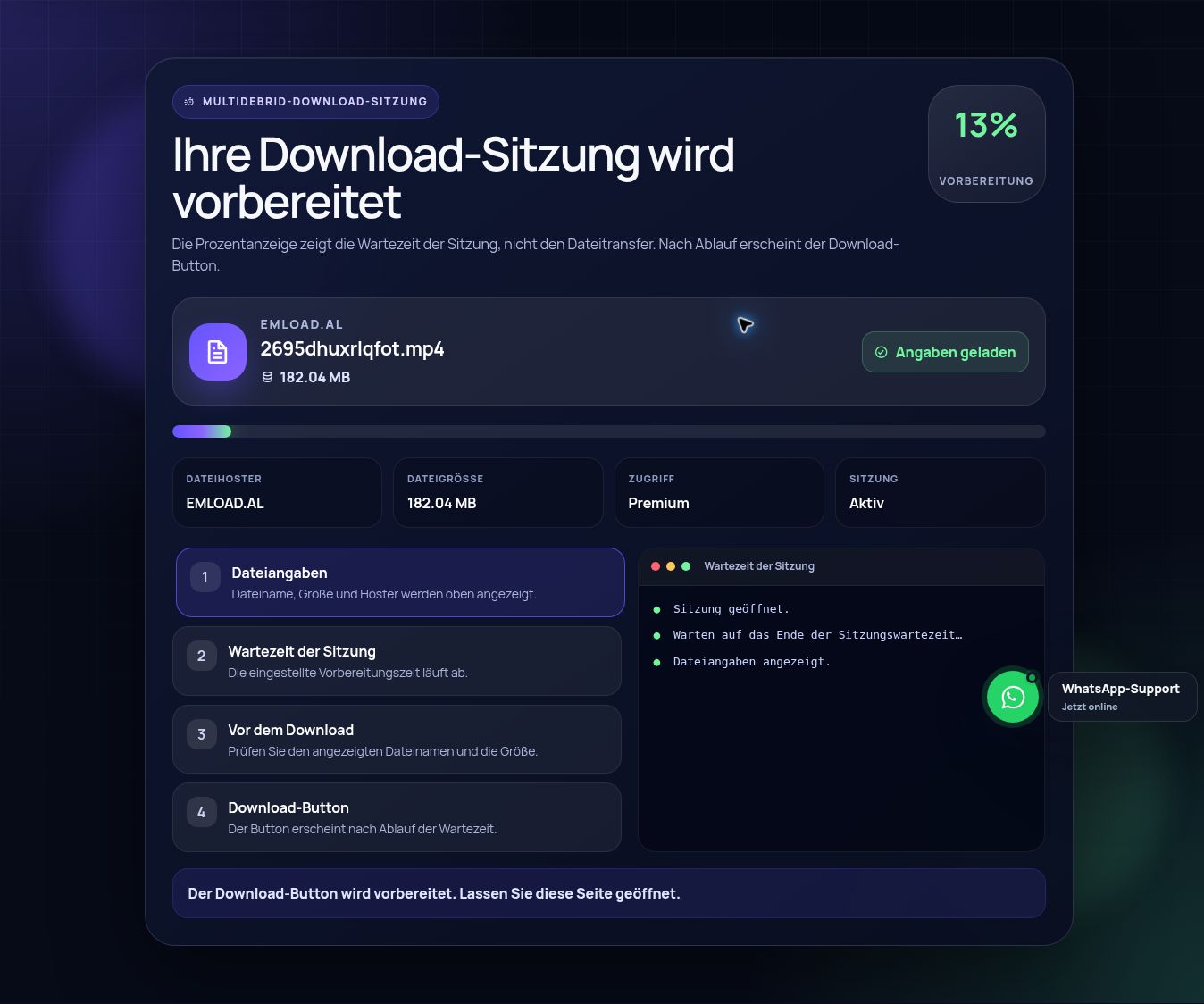 Echte Emload.al-Download-Sitzung. Zum Vergrößern öffnen.