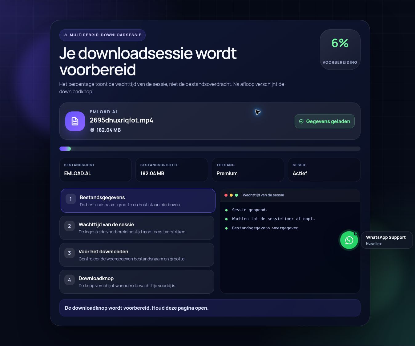 Echte Emload.al-downloadsessie. Open om te vergroten.