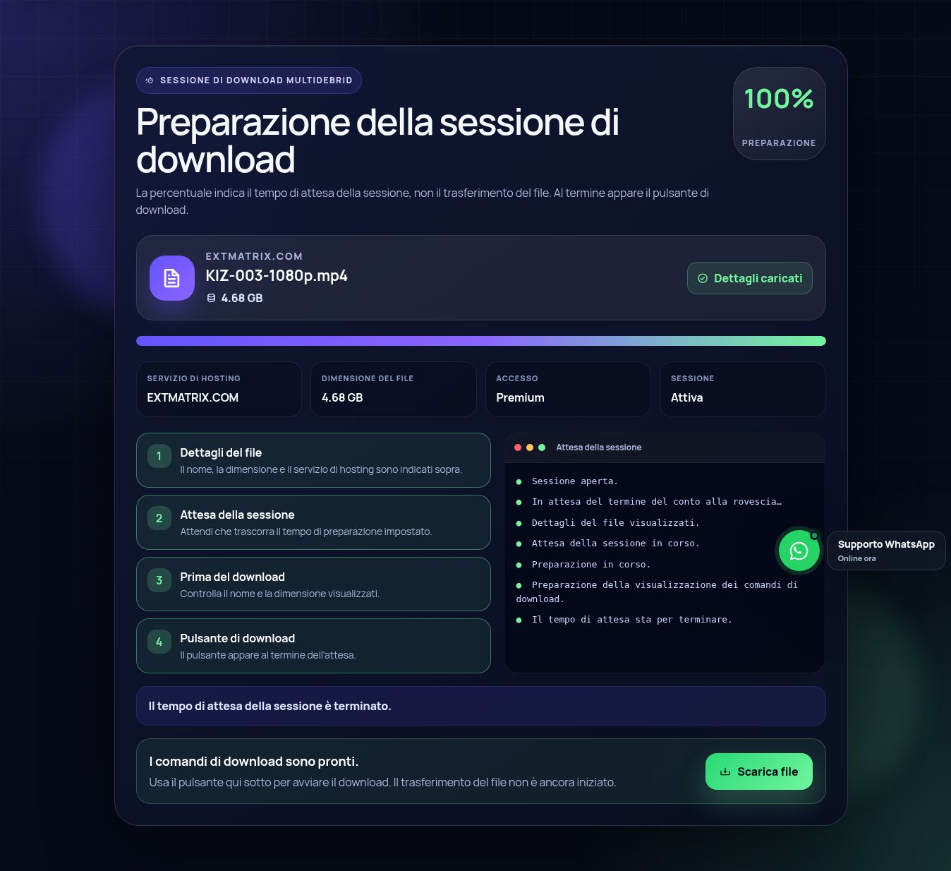 Schermata reale della sessione di download Extmatrix.com. Apri per ingrandire.