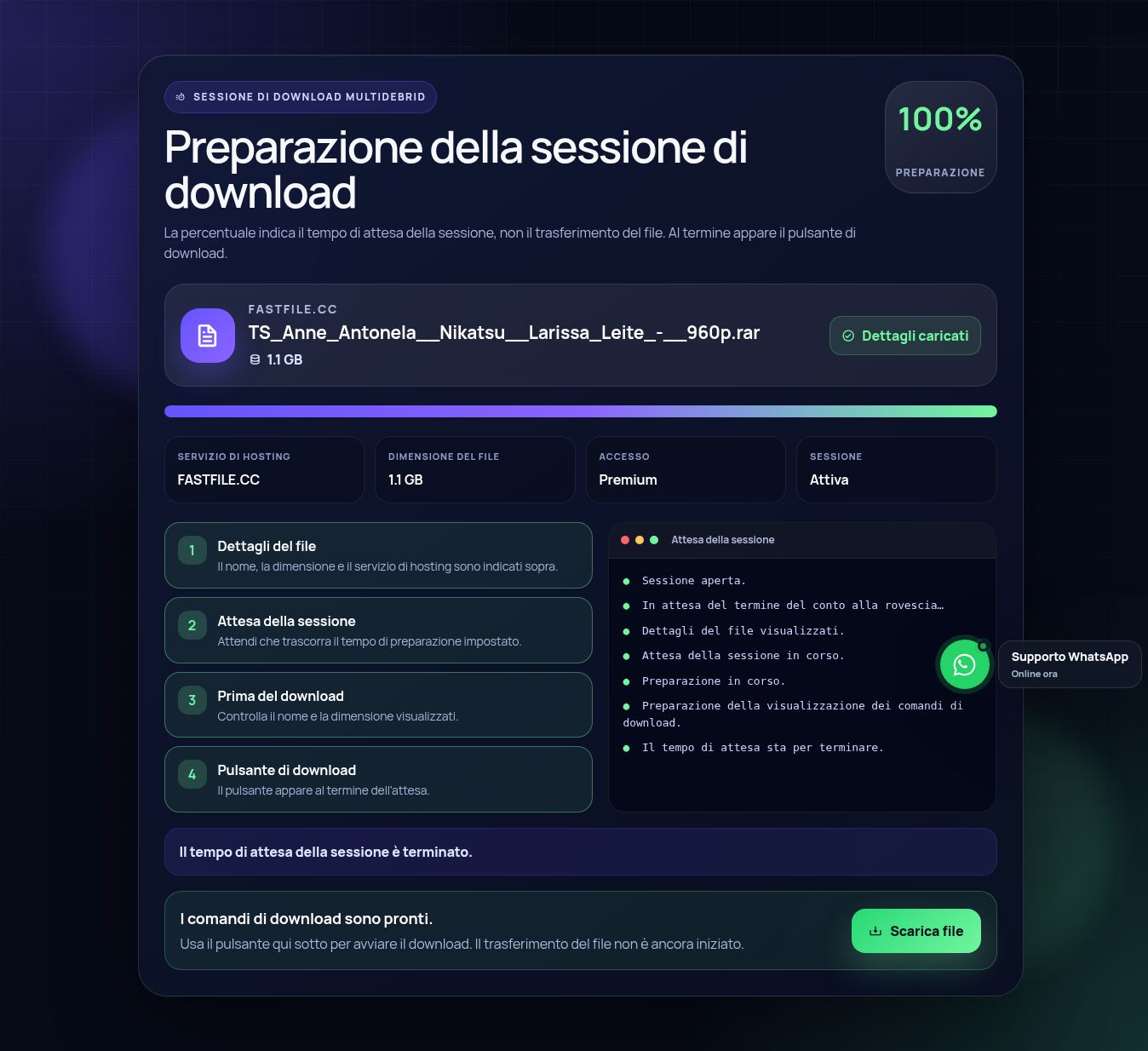 Schermata reale della sessione di download Fastfile.cc. Apri per ingrandire.