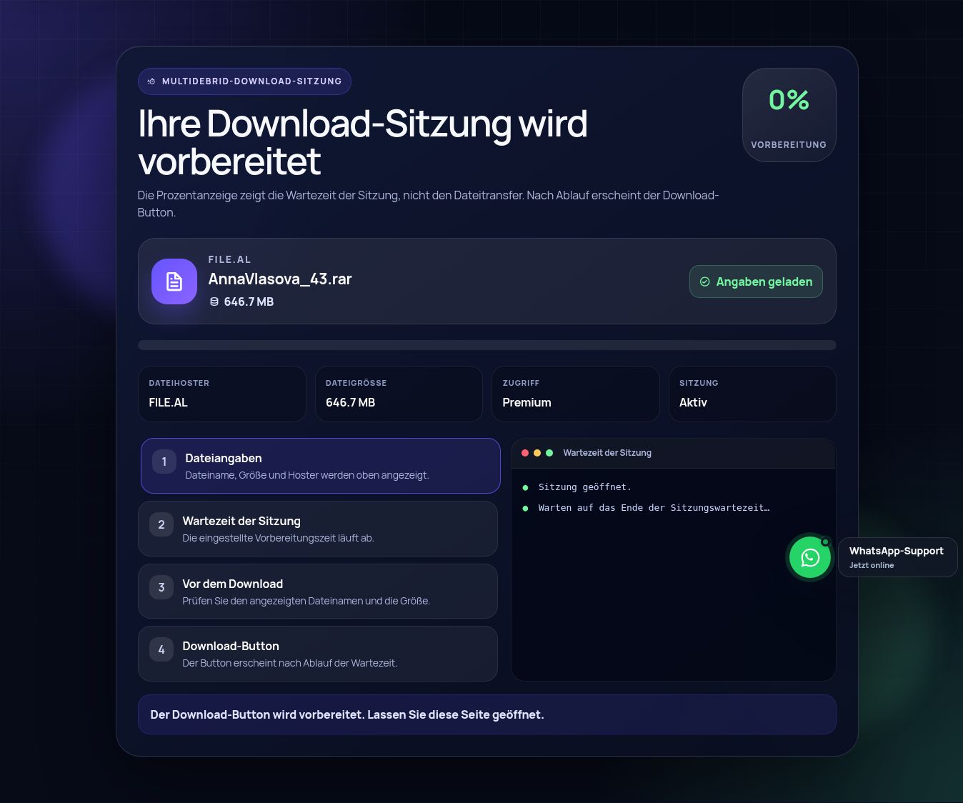 Echte File.al-Download-Sitzung. Zum Vergrößern öffnen.