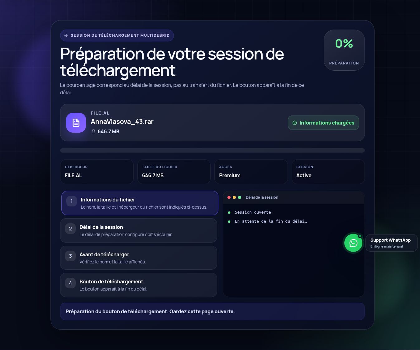 Session de téléchargement réelle pour File.al. Ouvrez pour agrandir.