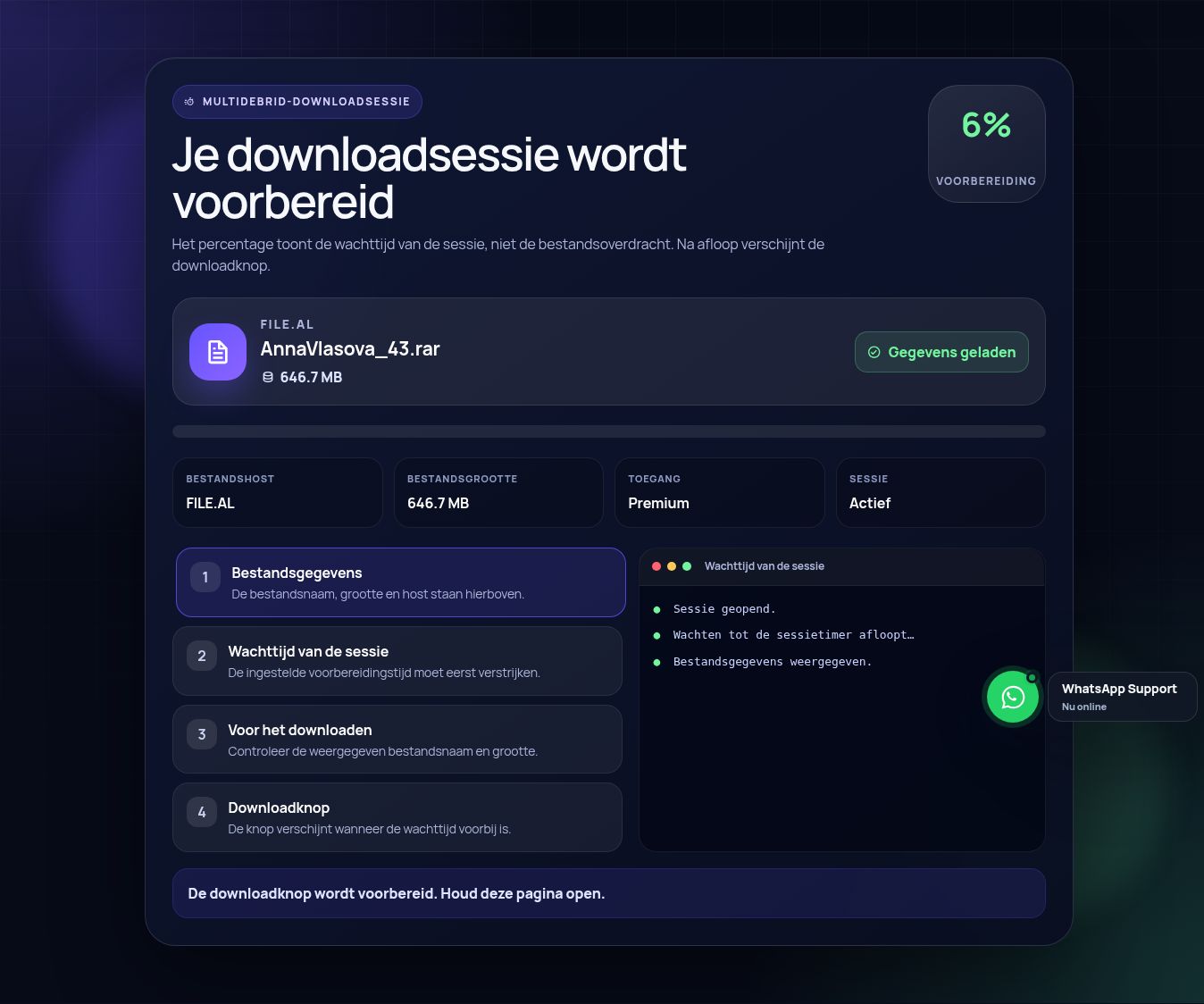 Echte File.al-downloadsessie. Open om te vergroten.