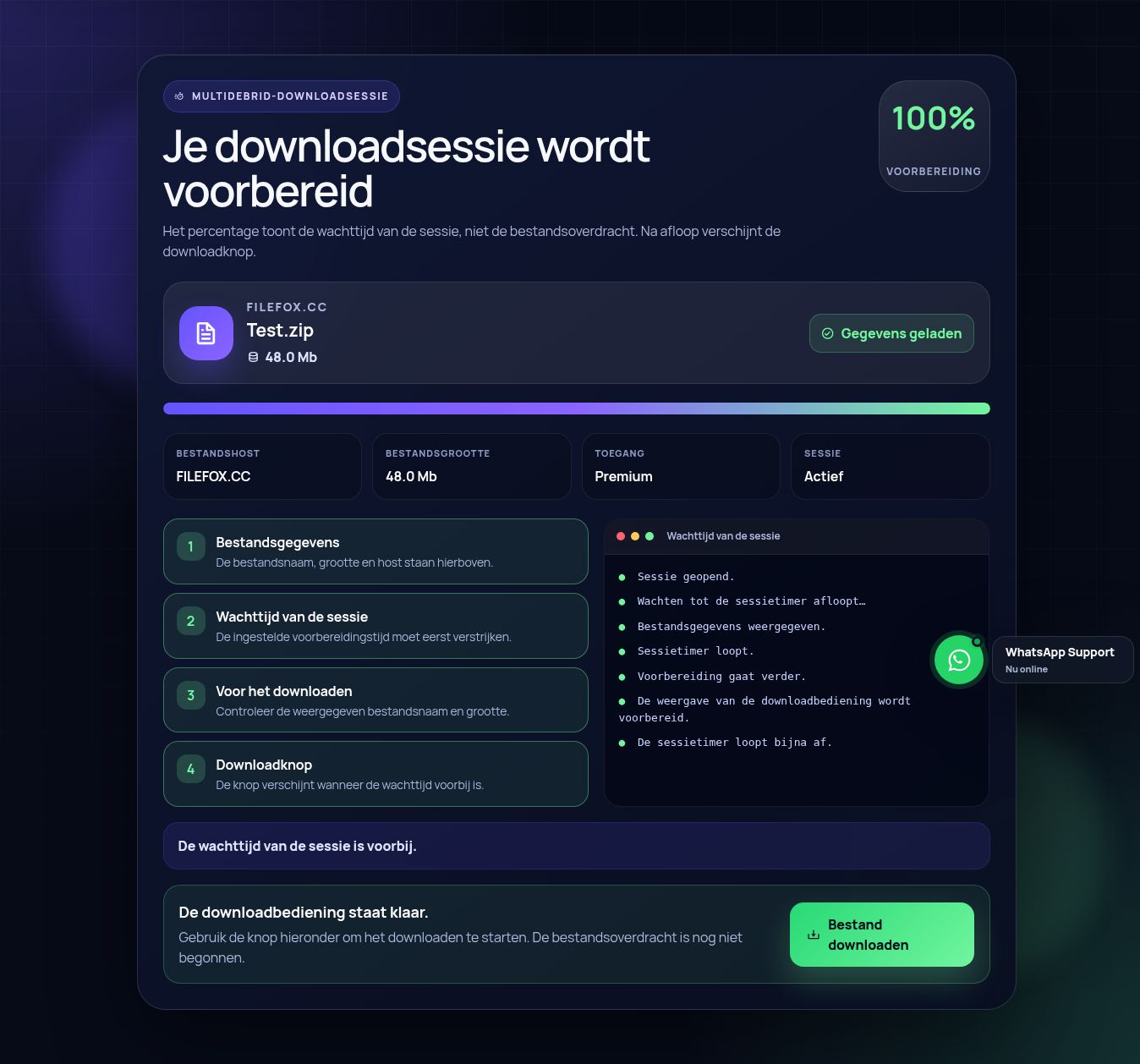 Echte Filefox.cc-downloadsessie. Open om te vergroten.