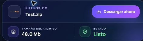 Resultado real de Filefox.cc: nombre, tamaño y siguiente acción. Ábrelo para ampliar.