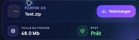Résultat réel pour Filefox.cc : nom, taille et action suivante. Ouvrez pour agrandir.