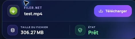 Résultat réel pour Filer.net : nom, taille et action suivante. Ouvrez pour agrandir.