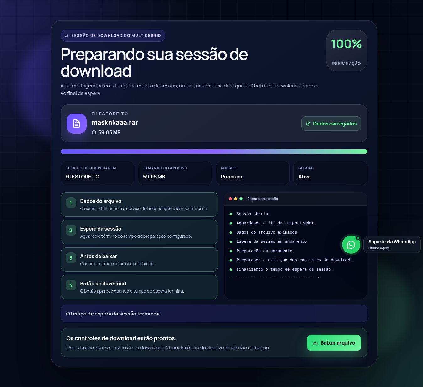 Tela real da sessão de download do Filestore.to. Abra para ampliar.