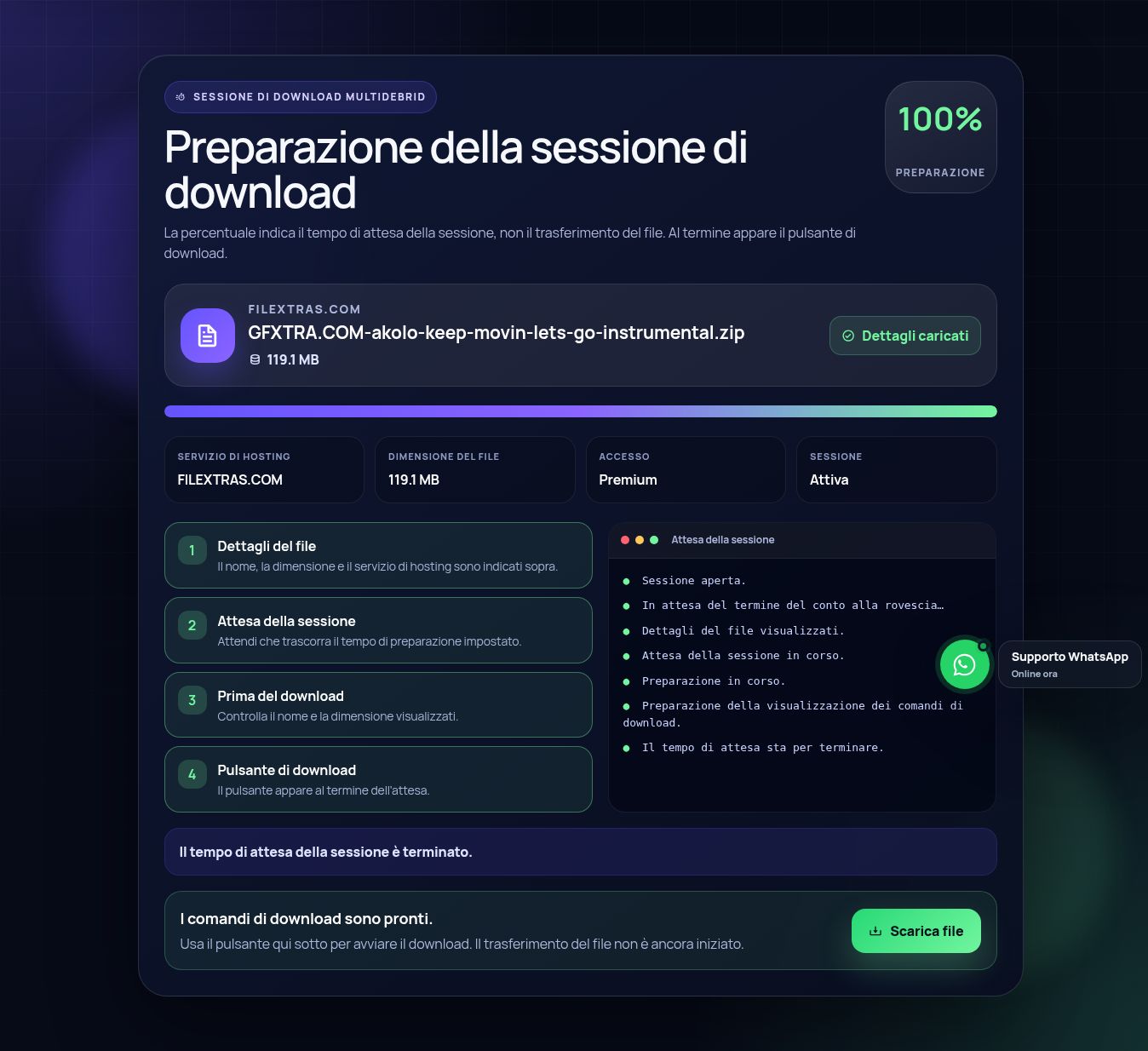 Schermata reale della sessione di download FileXtras.com. Apri per ingrandire.