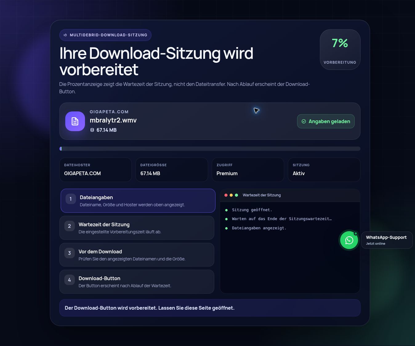 Echte GigaPeta.com-Download-Sitzung. Zum Vergrößern öffnen.