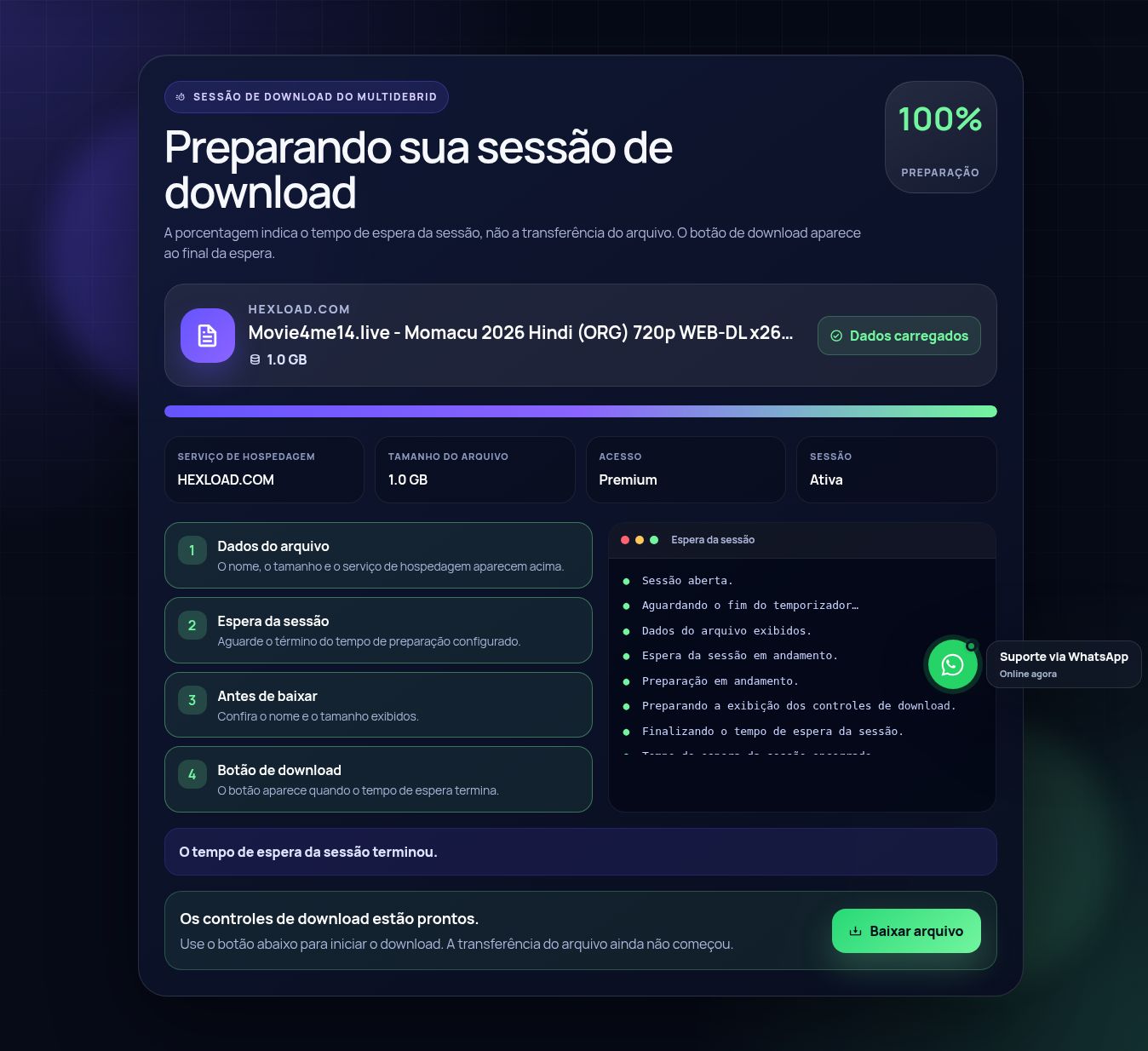 Tela real da sessão de download do Hexload.com. Abra para ampliar.