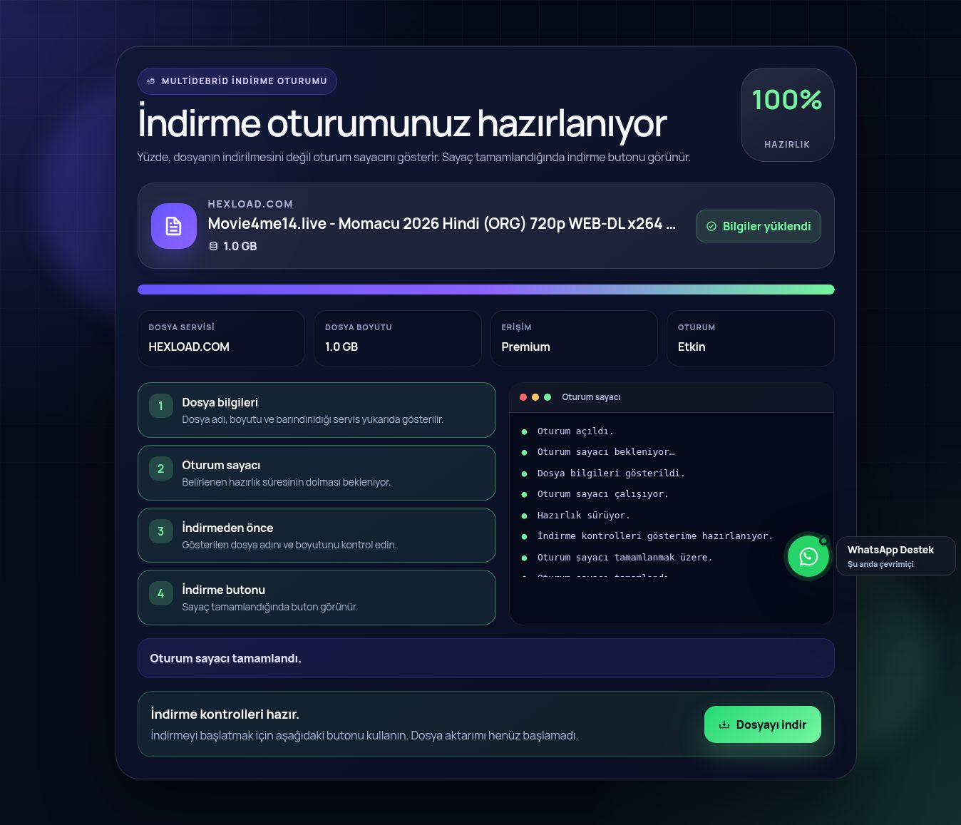 Gerçek Hexload.com indirme oturumu ekranı. Büyütmek için aç.