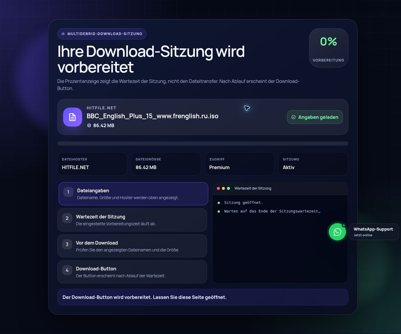 Echte Hitfile.net-Download-Sitzung. Zum Vergrößern öffnen.