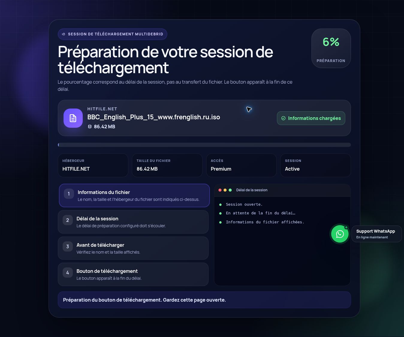 Session de téléchargement réelle pour Hitfile.net. Ouvrez pour agrandir.