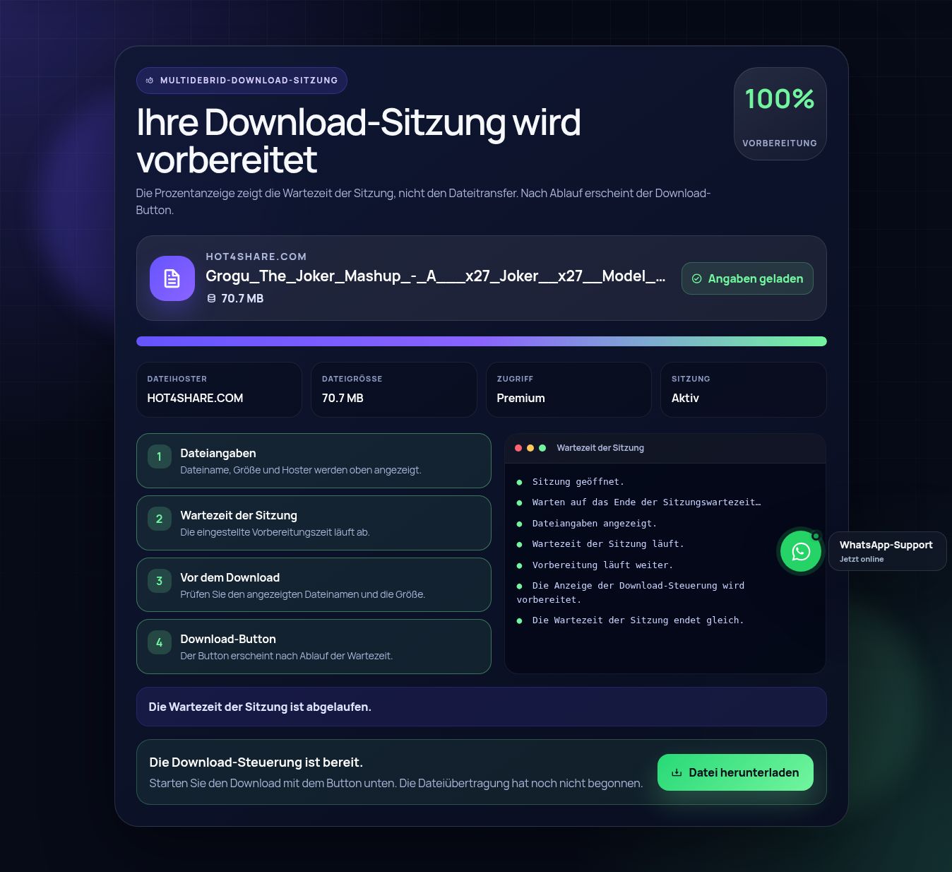 Echte Hot4Share.com-Download-Sitzung. Zum Vergrößern öffnen.