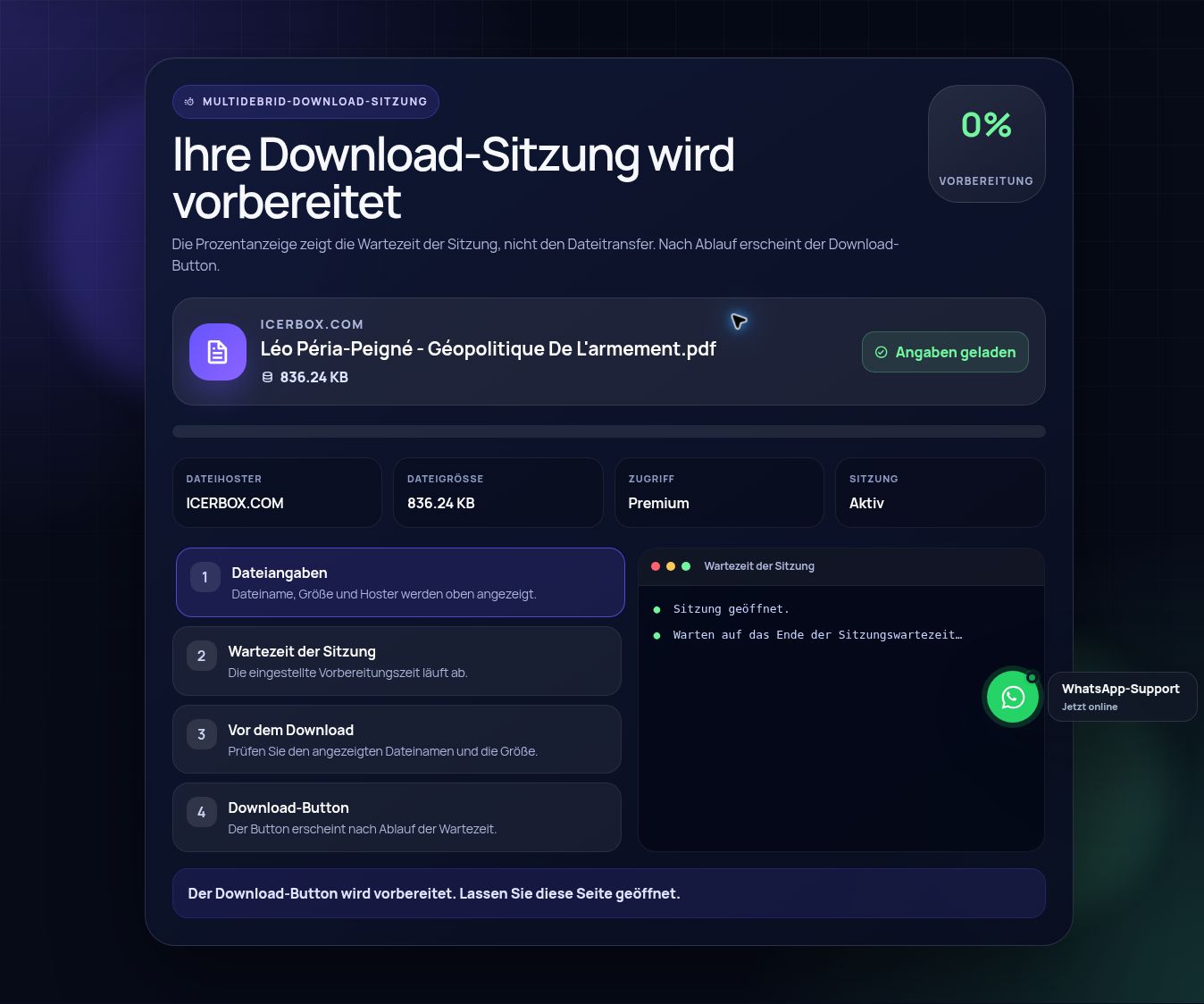 Echte IcerBox.com-Download-Sitzung. Zum Vergrößern öffnen.