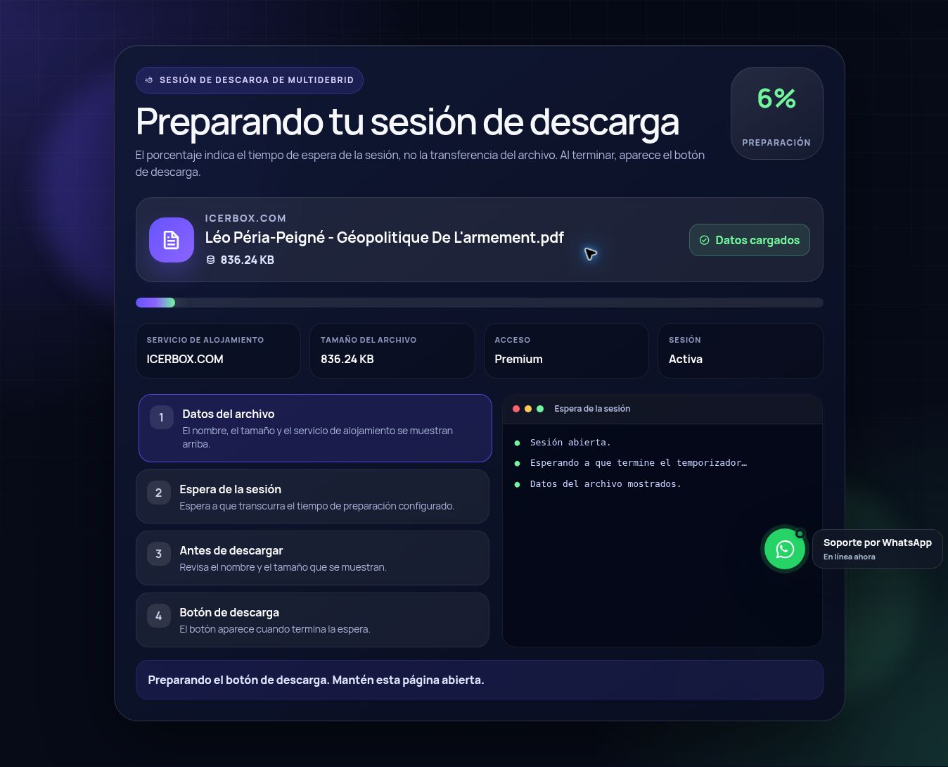 Pantalla real de la sesión de descarga de IcerBox.com. Ábrela para ampliar.
