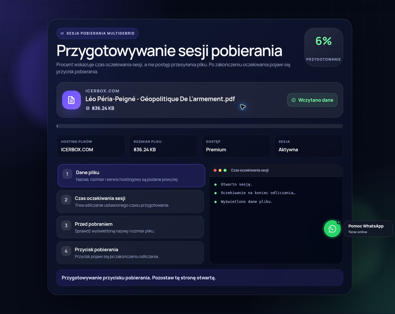 Prawdziwa sesja pobierania IcerBox.com. Otwórz, aby powiększyć.