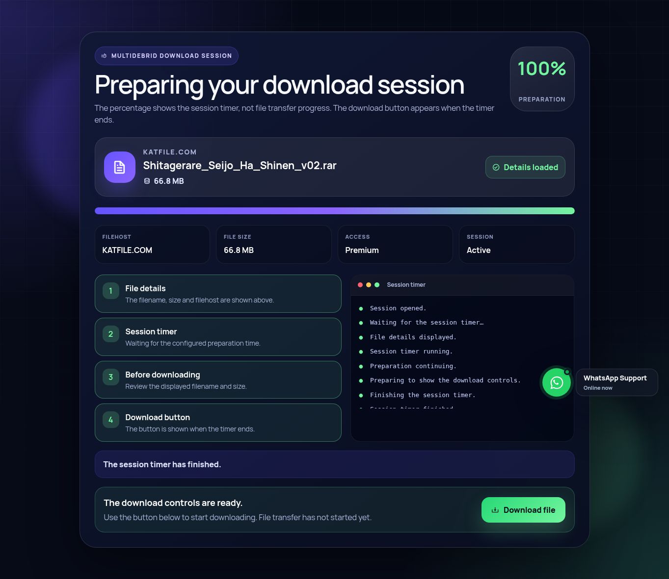Real Katfile.space download-session screen. Open to enlarge.
