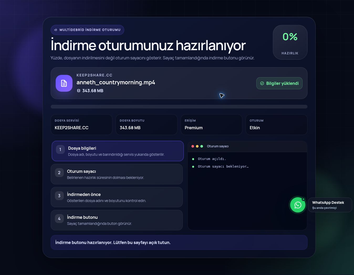 Gerçek Keep2Share.com indirme oturumu ekranı. Büyütmek için aç.