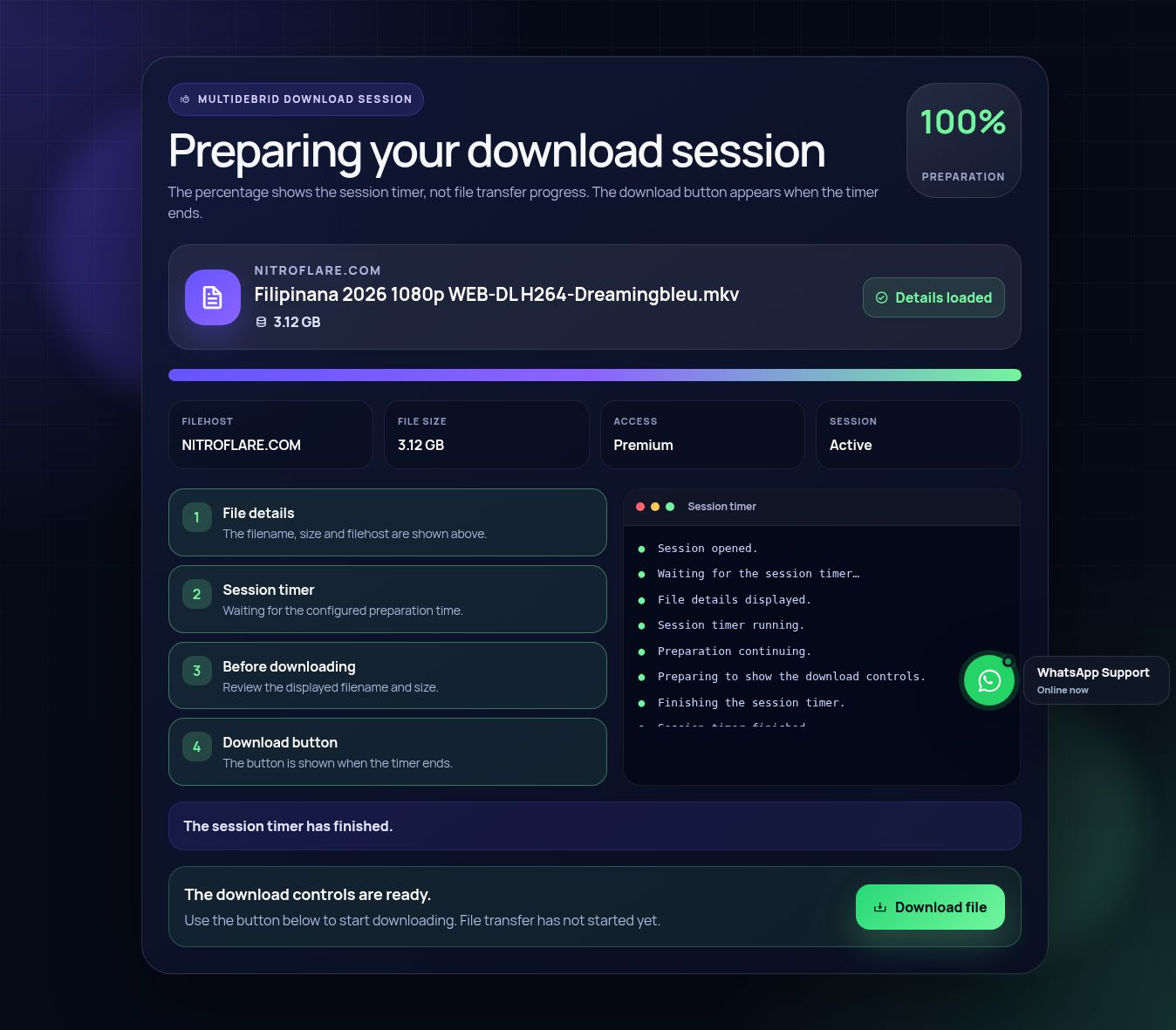 Real Nitroflare.com download-session screen. Open to enlarge.