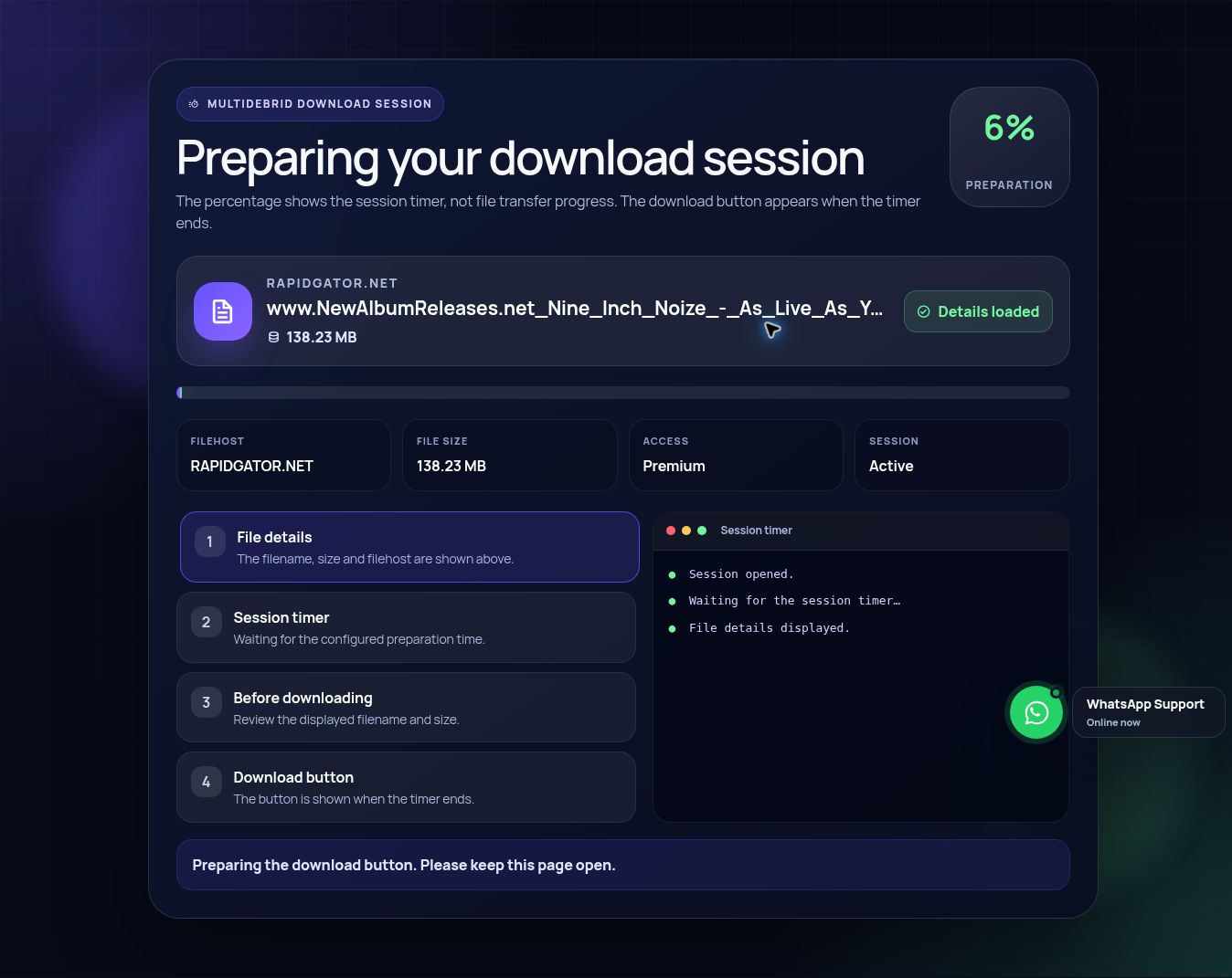 Real Rapidgator.net download-session screen. Open to enlarge.