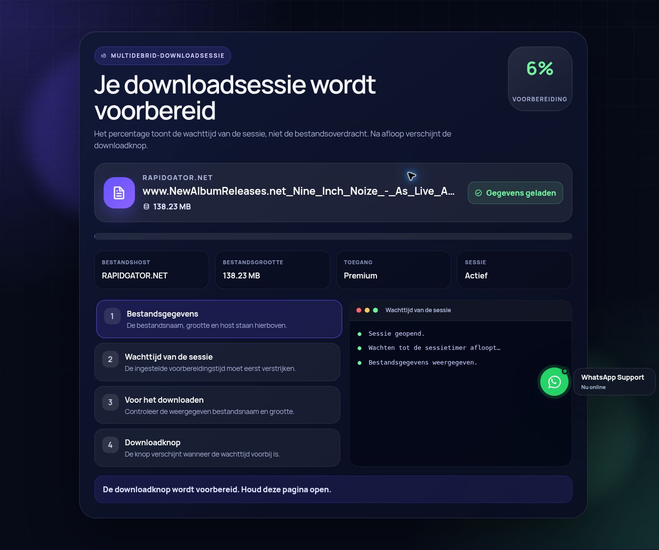 Echte Rapidgator.net-downloadsessie. Open om te vergroten.
