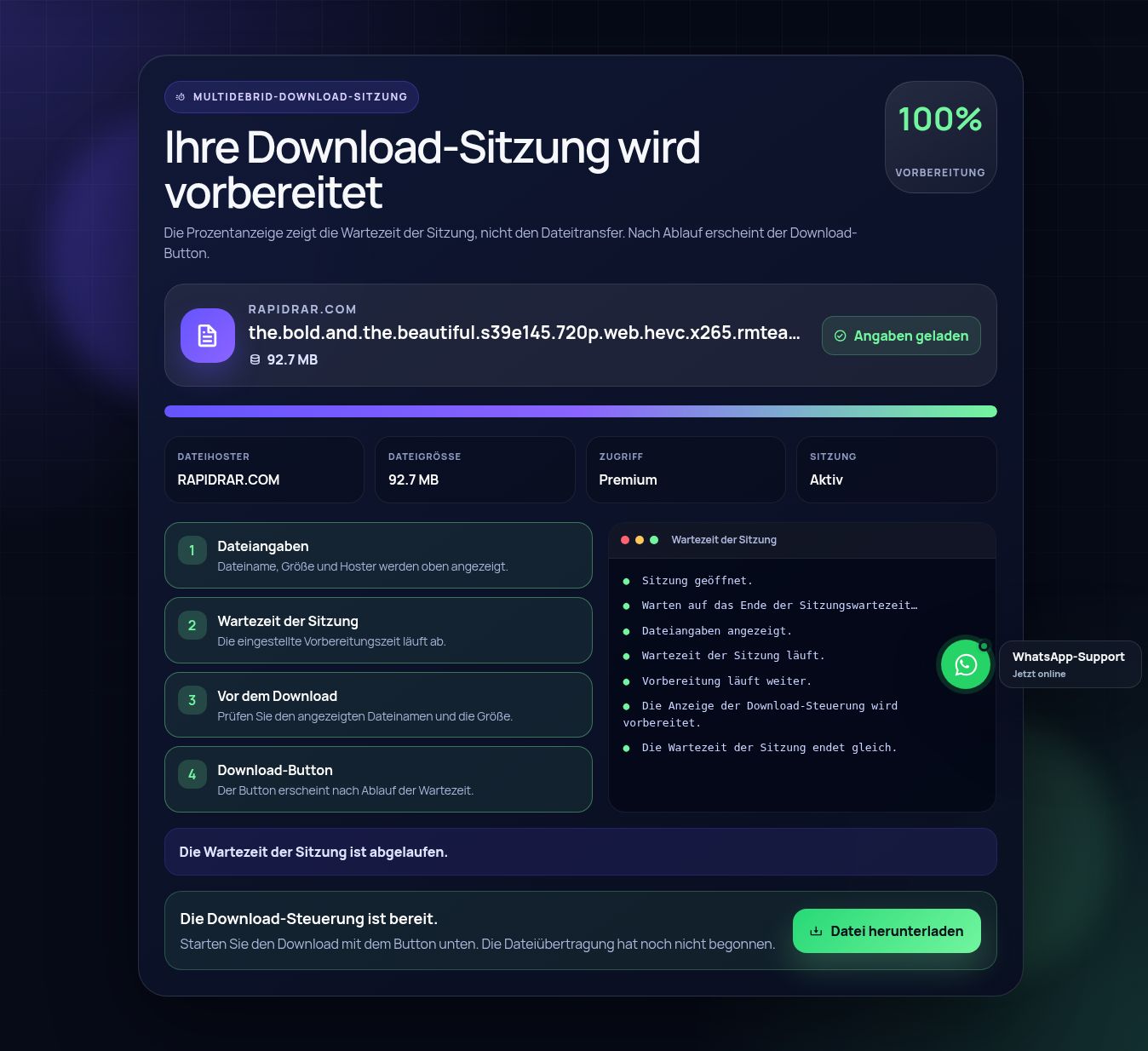 Echte Rapidrar.com-Download-Sitzung. Zum Vergrößern öffnen.