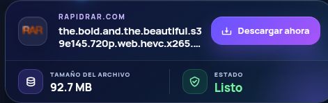 Resultado real de Rapidrar.com: nombre, tamaño y siguiente acción. Ábrelo para ampliar.