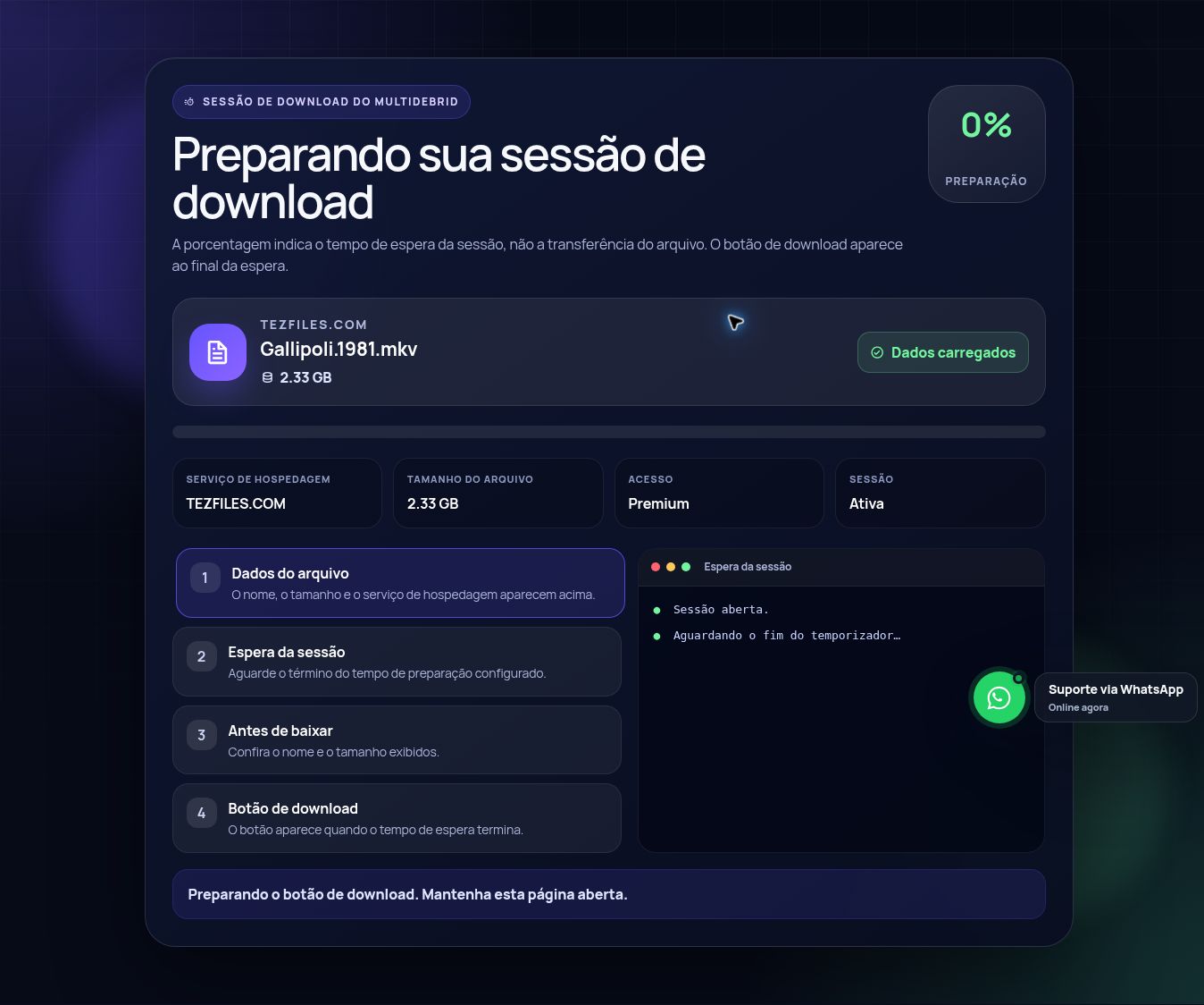 Tela real da sessão de download do Tezfiles.com. Abra para ampliar.