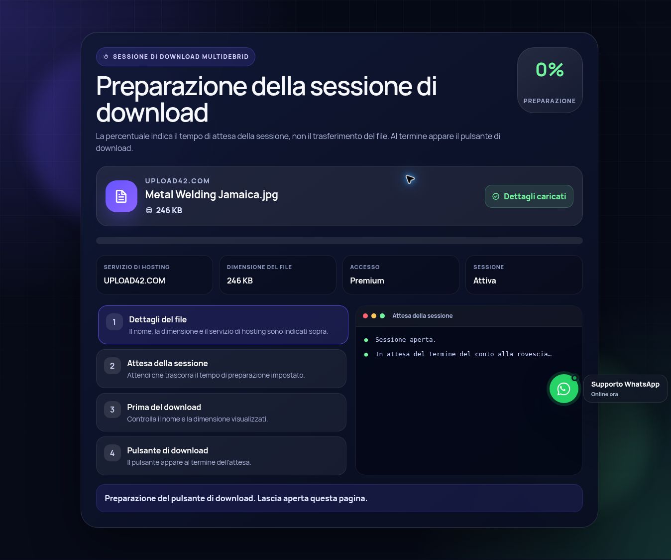 Schermata reale della sessione di download Upload42.com. Apri per ingrandire.