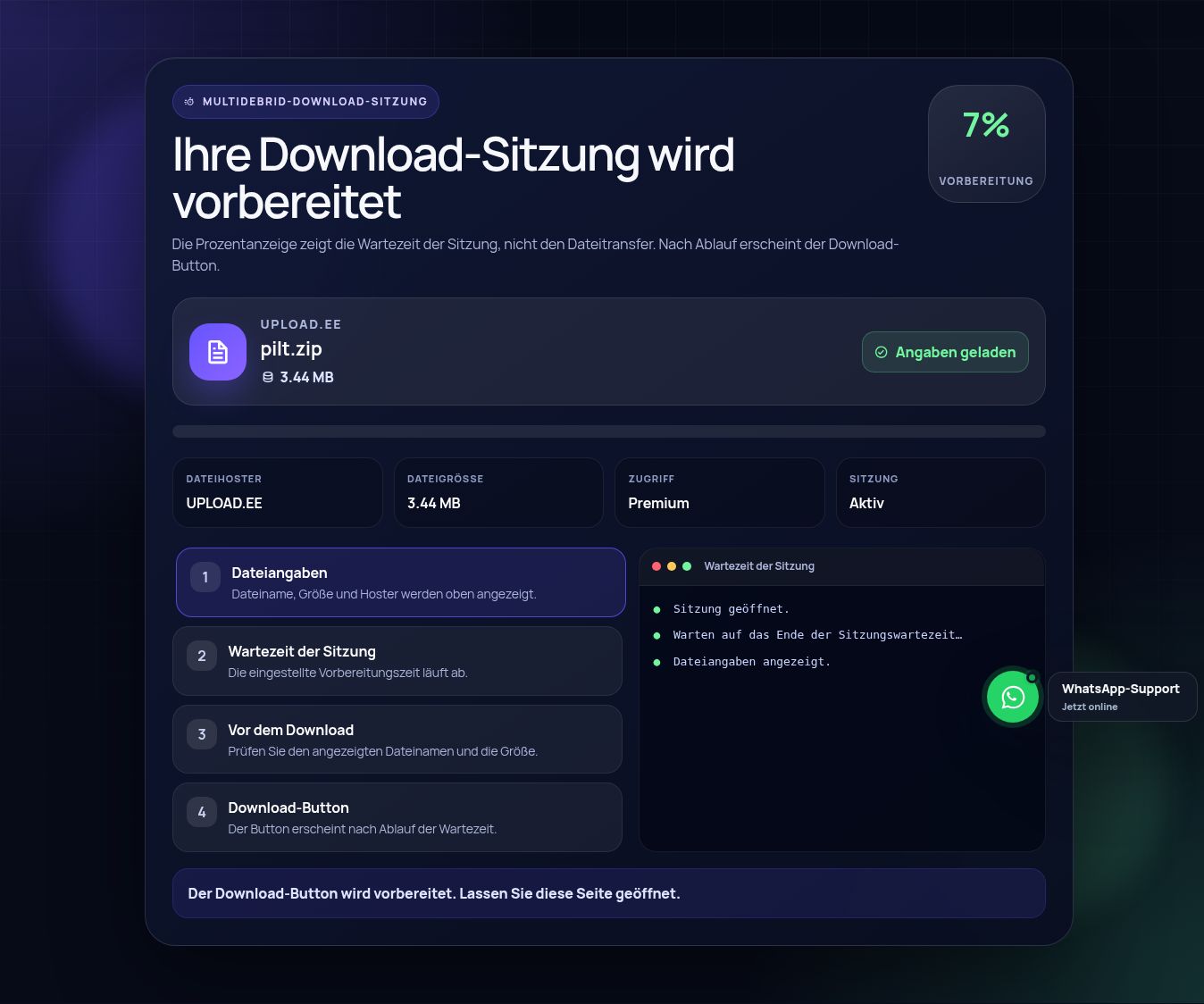 Echte Upload.ee-Download-Sitzung. Zum Vergrößern öffnen.