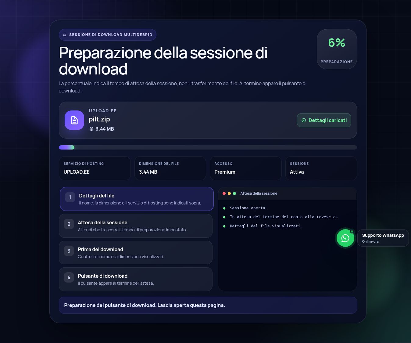 Schermata reale della sessione di download Upload.ee. Apri per ingrandire.