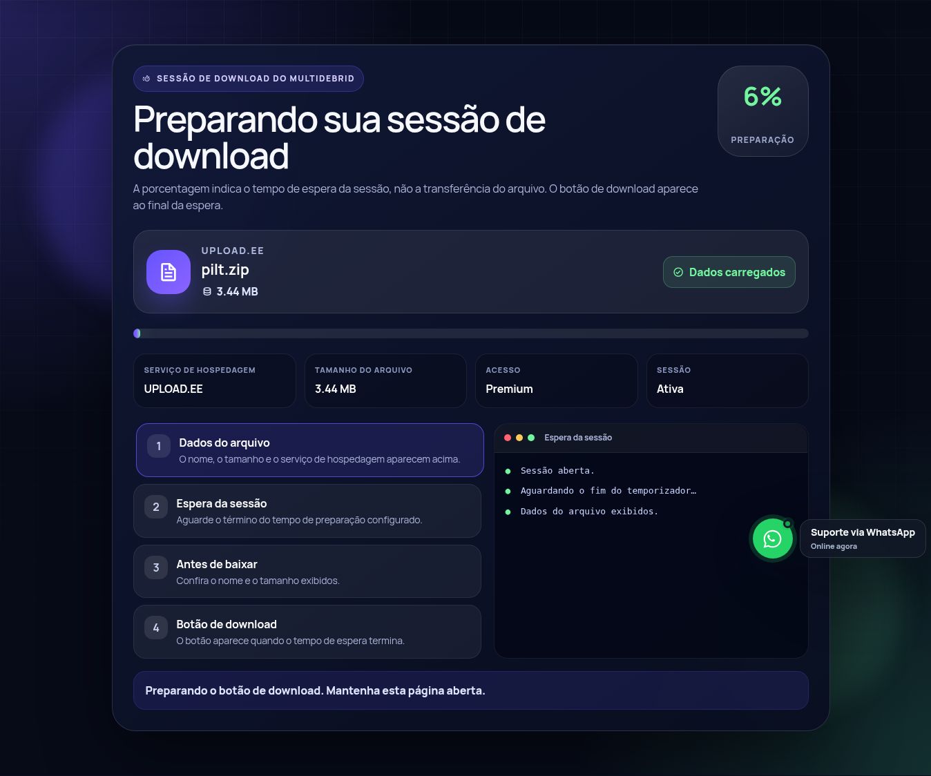 Tela real da sessão de download do Upload.ee. Abra para ampliar.