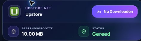 Echt Upstore.net-resultaat: bestandsnaam, grootte en volgende actie. Open om te vergroten.
