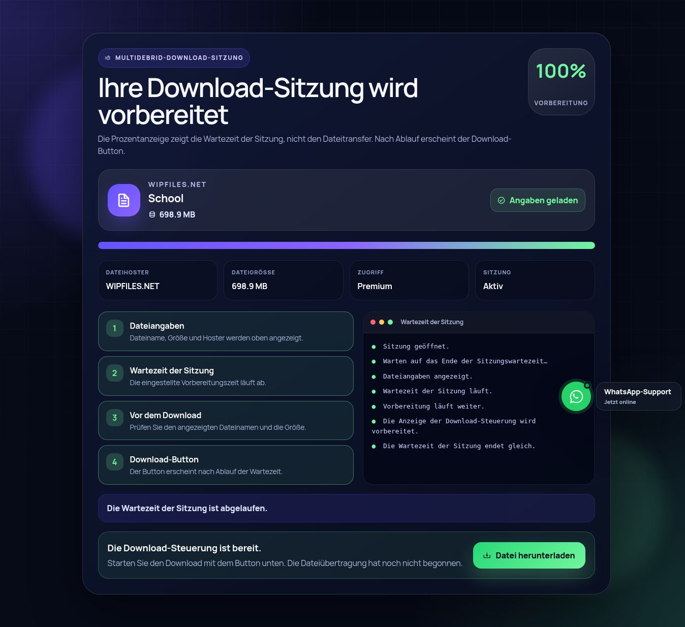 Echte WipFiles.net-Download-Sitzung. Zum Vergrößern öffnen.