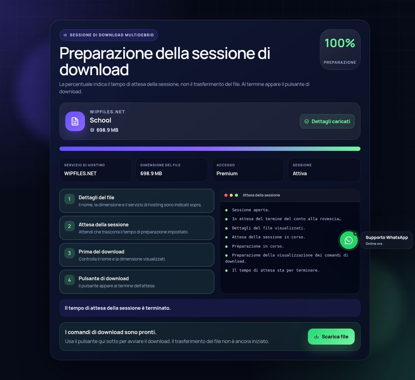 Schermata reale della sessione di download WipFiles.net. Apri per ingrandire.