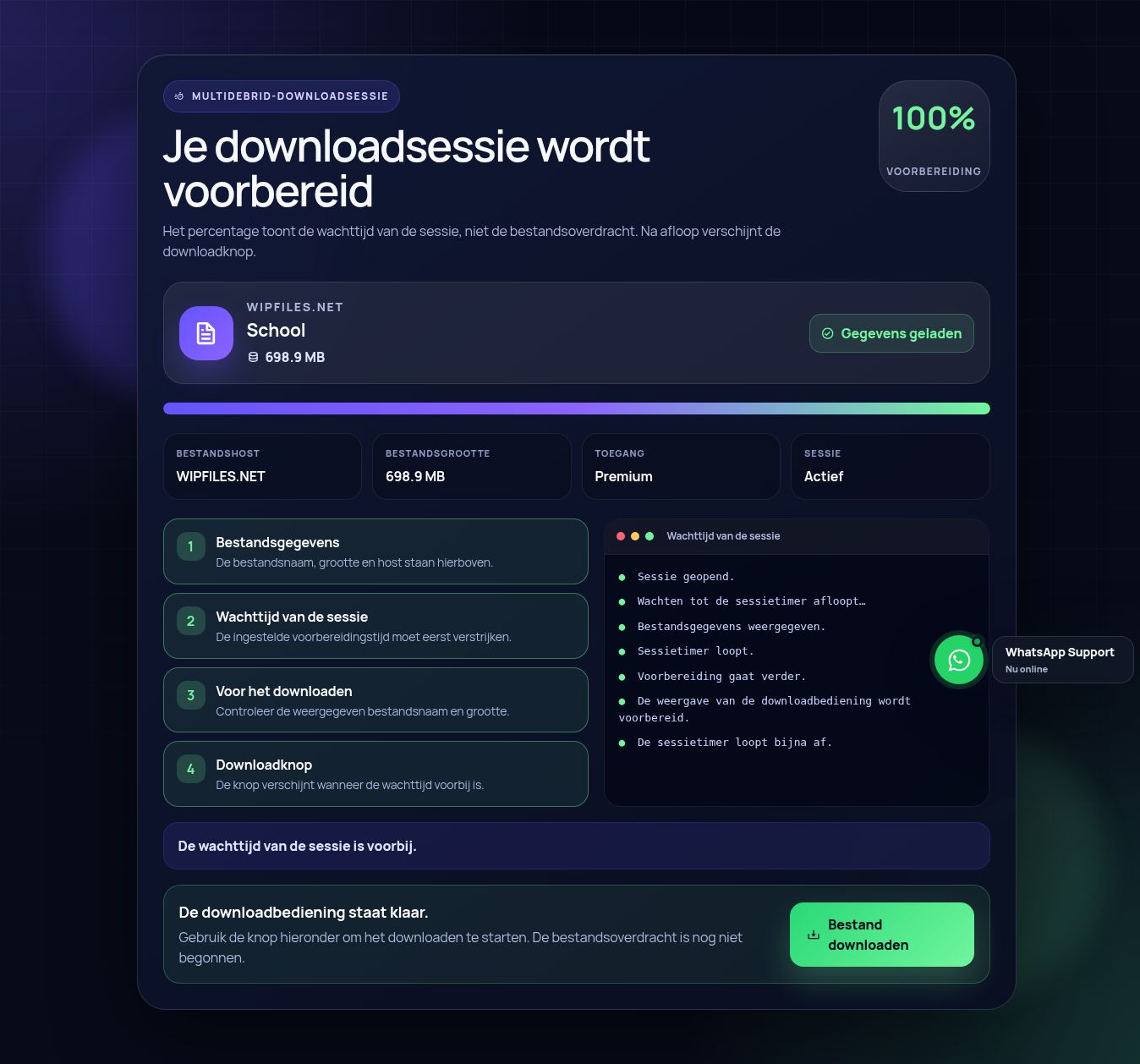 Echte WipFiles.net-downloadsessie. Open om te vergroten.