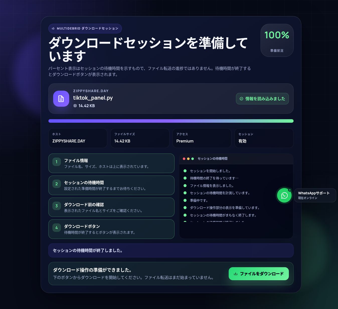 実際のZippyshare.dayダウンロードセッション画面。開くと拡大できます。