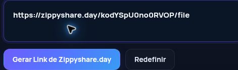 Link real do Zippyshare.day no campo do MultiDebrid. Abra para ampliar.